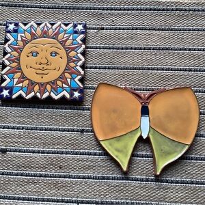 Vintage Southwestern Arizona Ceramic Wall Art, Hand Glazed, both about 6” x 6”